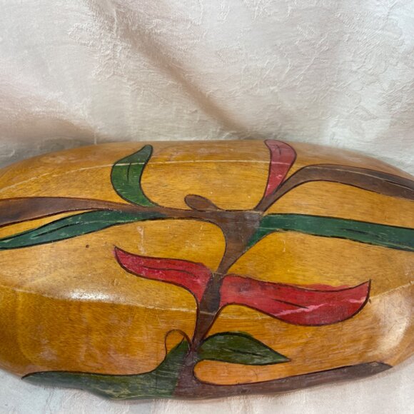 Vintage Handcarved Wooden Handpainted Bowl - Picture 3 of 4
